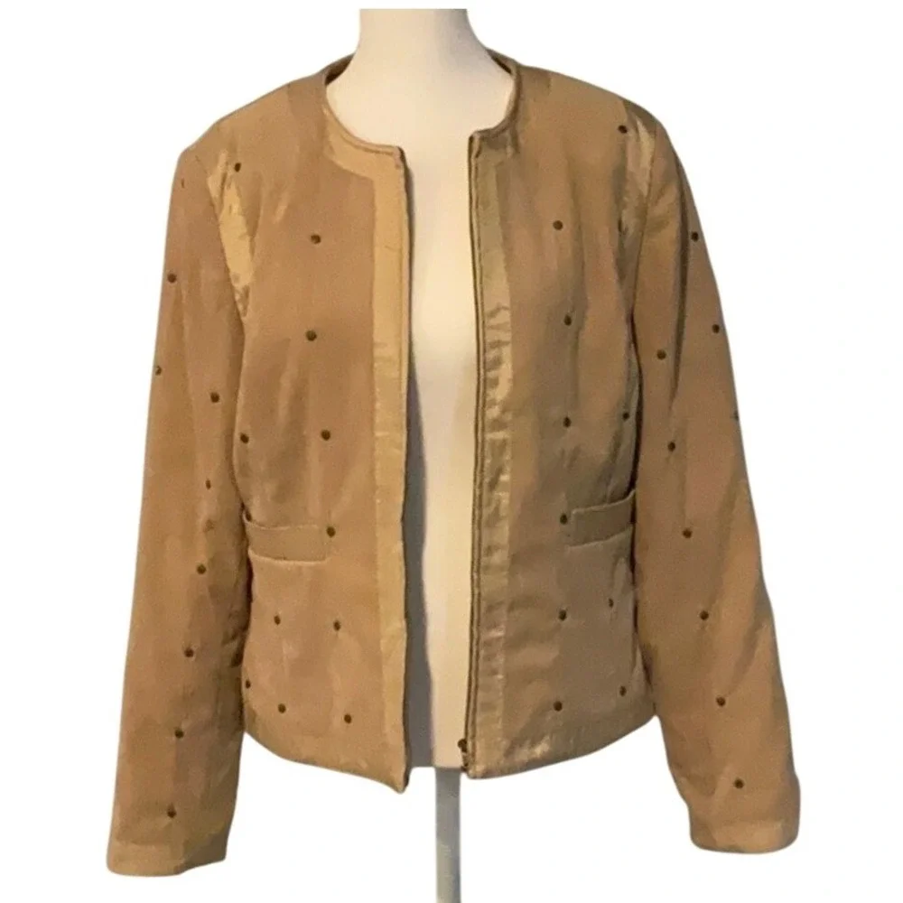 Doncaster Women's Quilted Faux Suede Gold Rivet‎ Studded Jacket zip up size 10